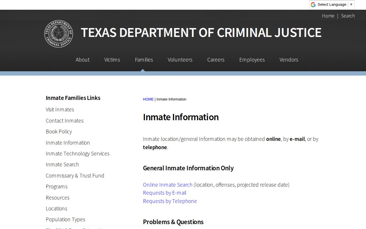 Coryell County state-prison record lookup through TDCJ